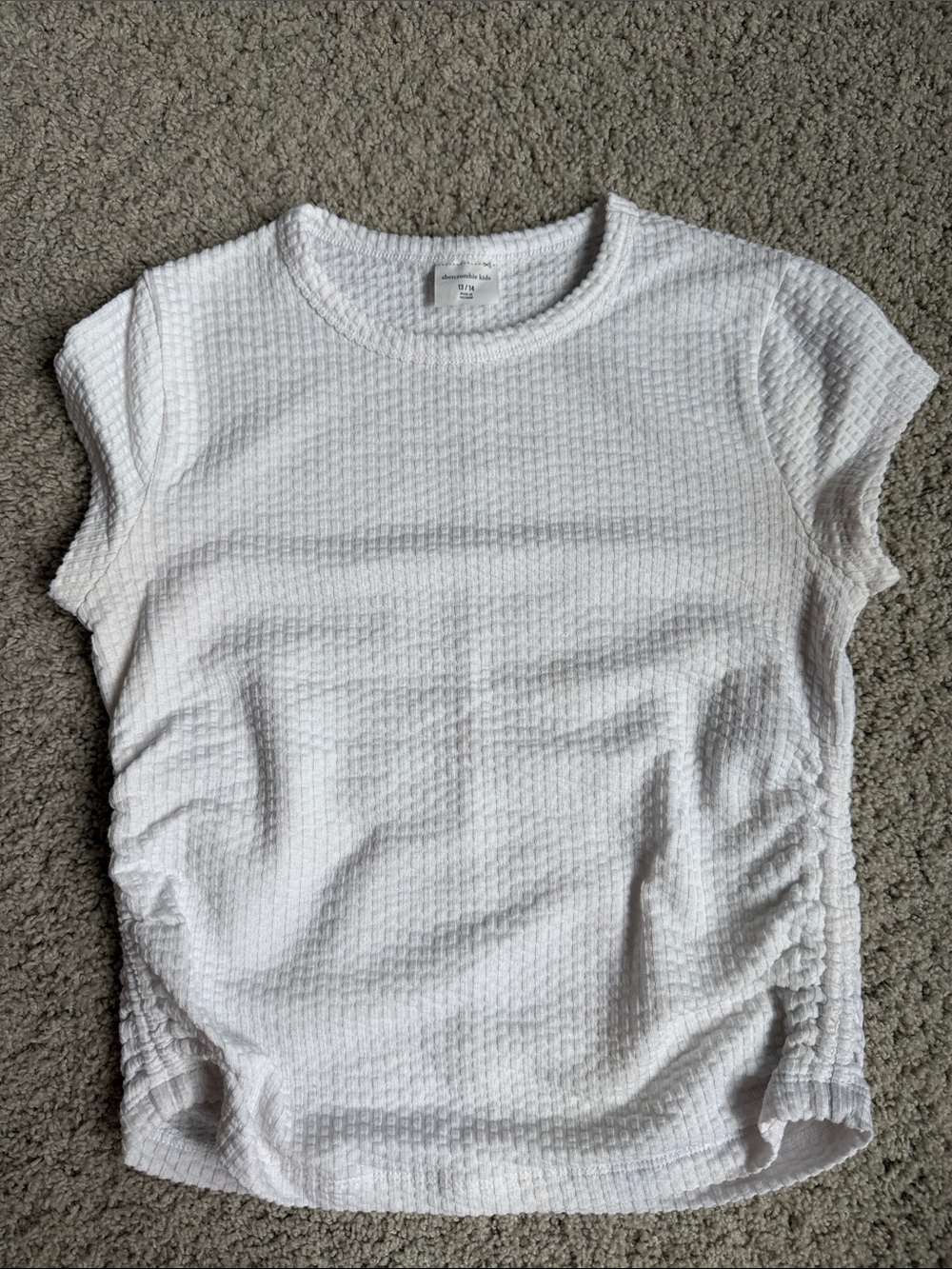 abercrombie kids White Textured Short Sleeve Tee with ruched sides